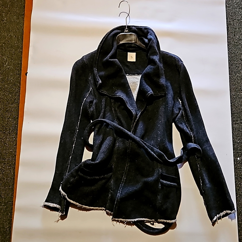 Comfy cotton Terry cardigan with distressed detailing.